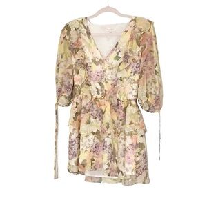 Yumi Kim Floral Ruffle Dress with Tie Sleeves NWOT